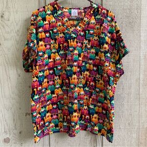 Neon Cat Scrub Top | S.C.R.U.B.S. | Size Large
